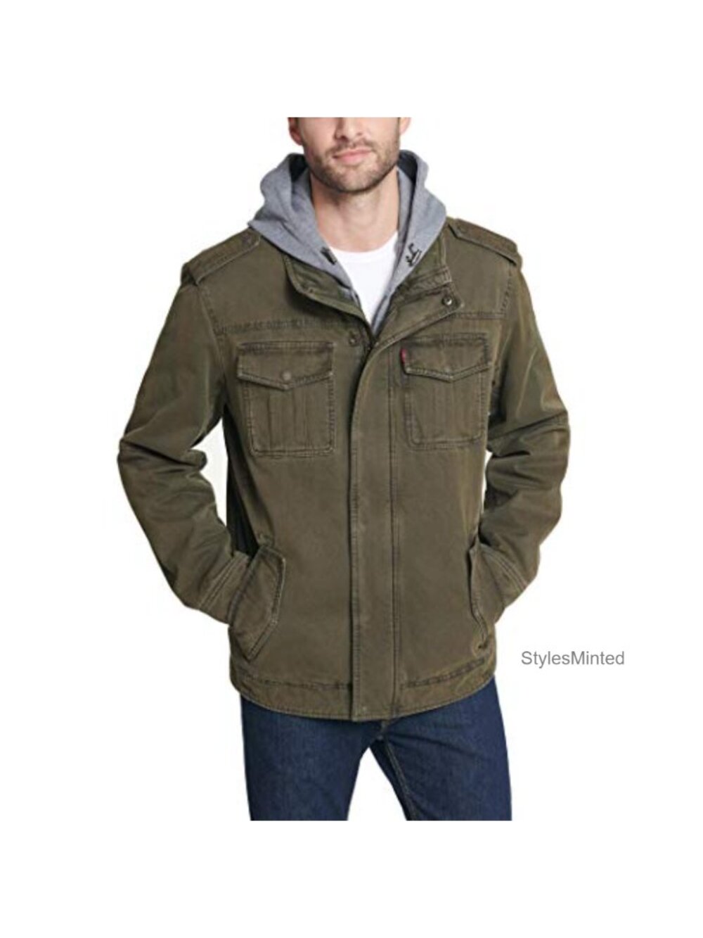 Men's Washed Cotton Hooded Military Jacket Quilted Lining
